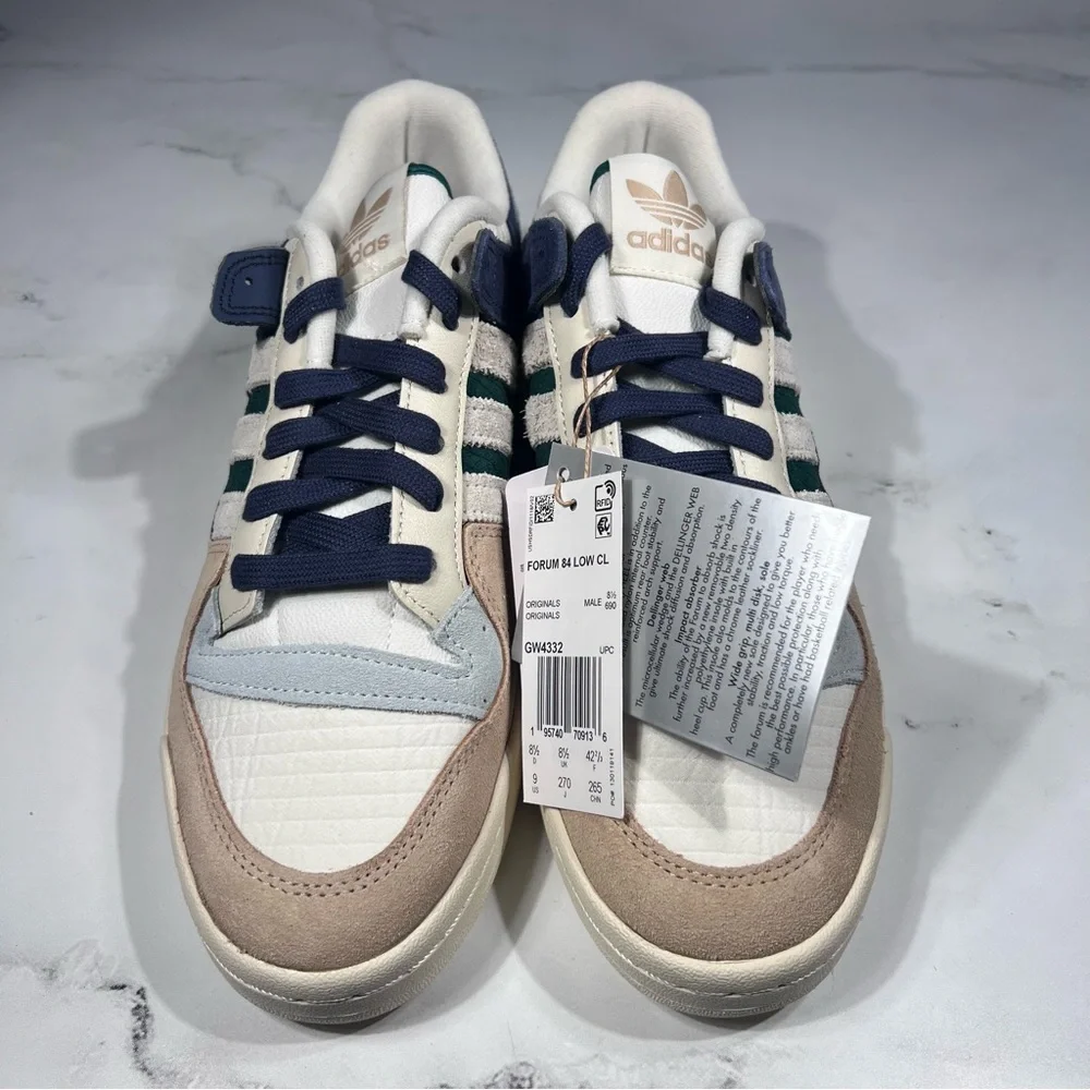 Adidas Forum 84 Low CL White Collegiate Green Magic Beige Athletic Sneakers